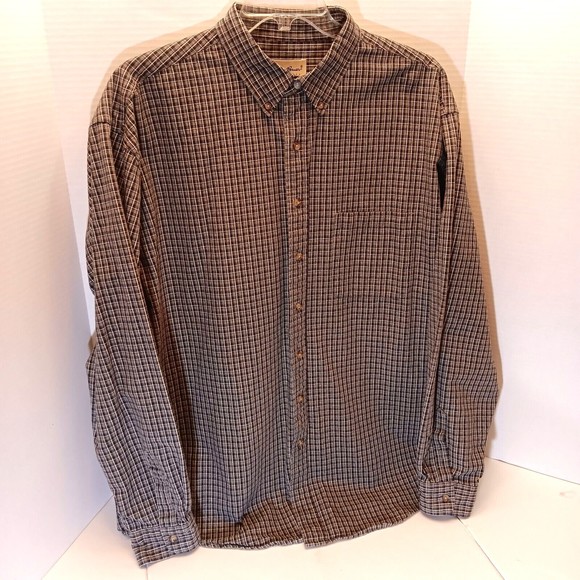 Eddie Bauer Heavy Cotton Long Sleeve Button Down Brown Plaid Shirt Men 2XL/T - Picture 2 of 8